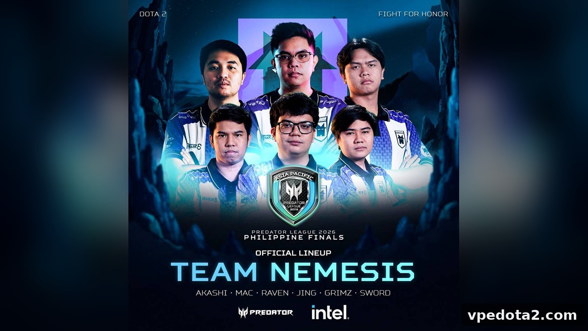 Team Nemesis's Dota 2 lineup for the 2026 Predator League