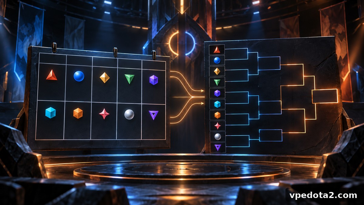Abstrakt Dota 2-turneringskalender frem mod en playoff-bracket