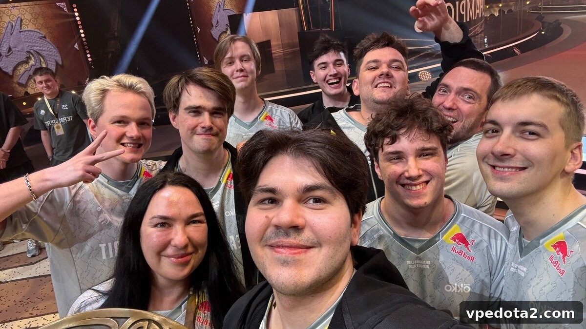 Состав Team Spirit по Dota 2 празднует титул на The International 2026